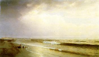 William Trost Richards : Seascape with Distant Lighthouse, Atlantic City, New Jersey